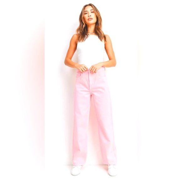 Just Black Denim Retro Wide Leg Jeans In Pink Lemonade Size 24